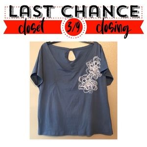 Dusty Blue Top with White and Silver Embroidery